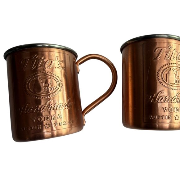 Set of Two (One Pair) Copper Tito's Vodka Copper Moscow Mule Cups.Heavy.